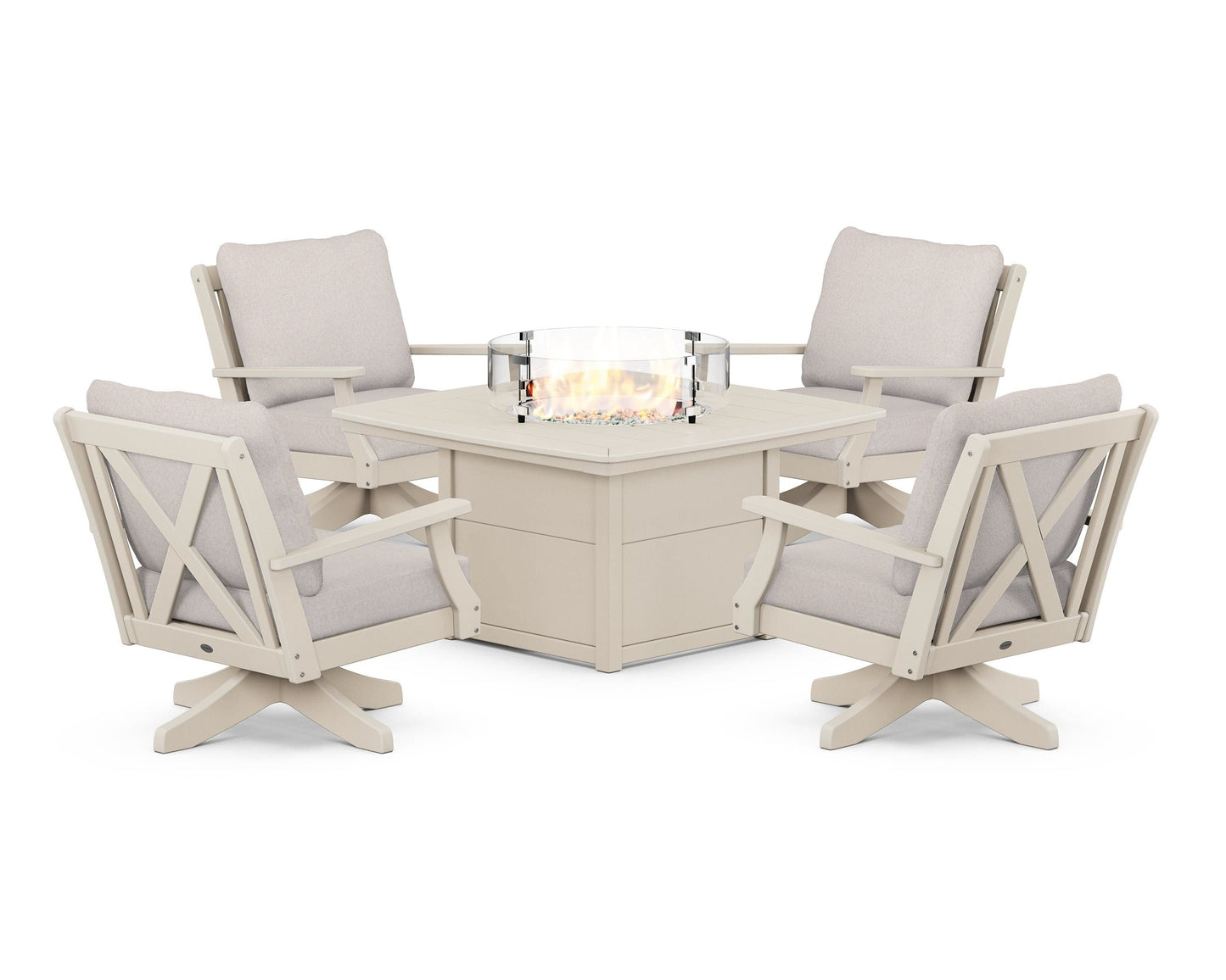 Braxton 5-Piece Deep Seating Swivel Conversation Set with Fire Pit Table