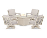 Braxton 5-Piece Deep Seating Swivel Conversation Set with Fire Pit Table