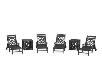 Chinoiserie 6-Piece Chaise Set with Umbrella Stand Accent Table