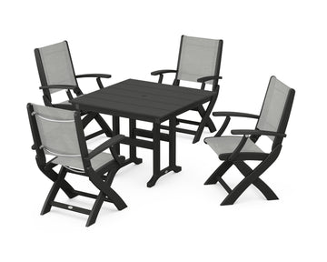Coastal Folding Chair 5-Piece Farmhouse Dining Set