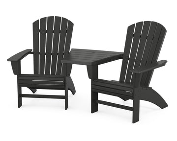 Nautical 3-Piece Curveback Adirondack Set with Angled Connecting Table