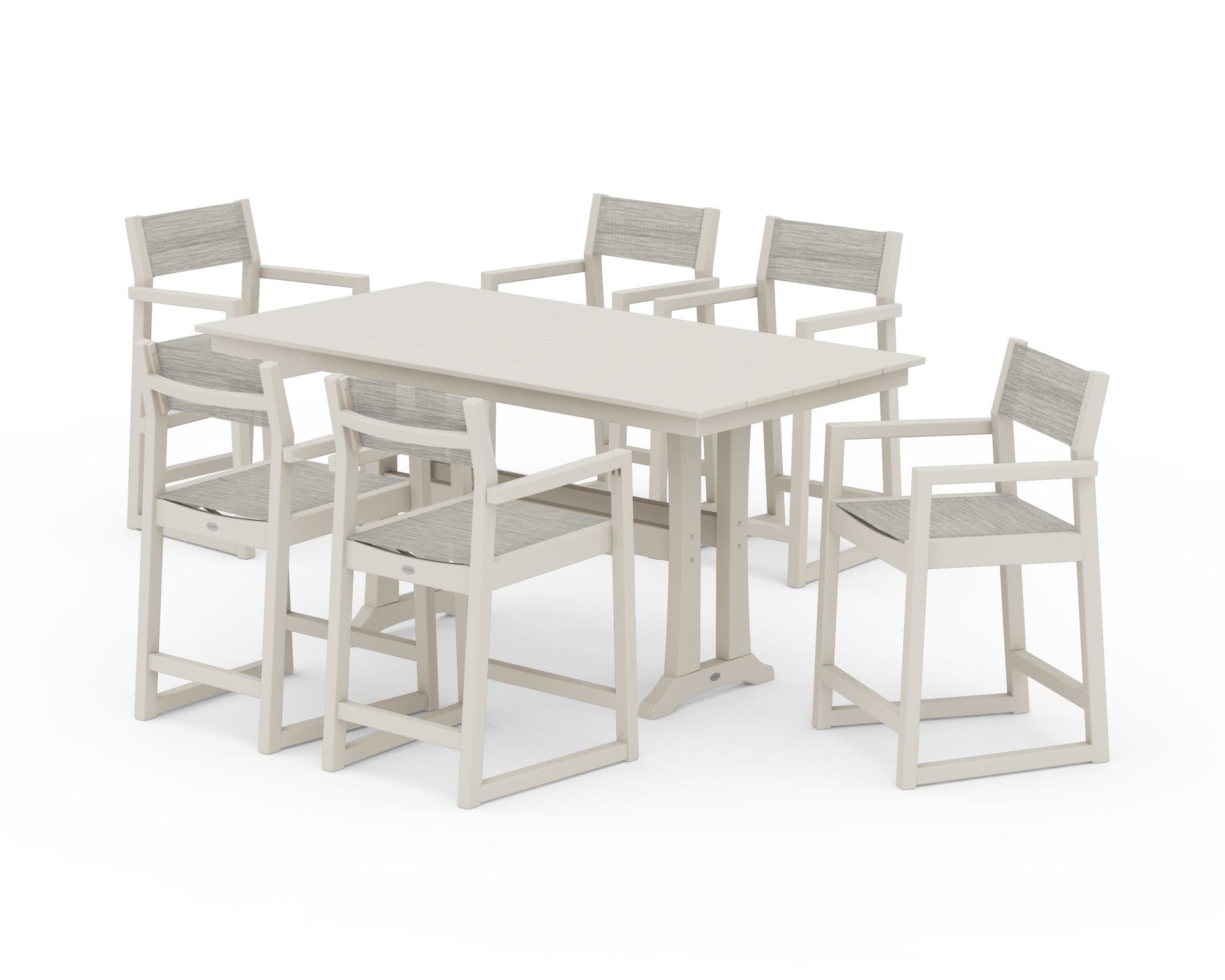 EDGE Sling Arm Chair 7-Piece Farmhouse Counter Set with Trestle Legs