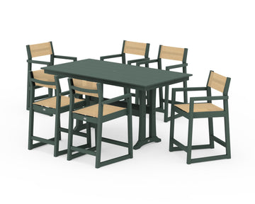 EDGE Sling Arm Chair 7-Piece Farmhouse Counter Set with Trestle Legs