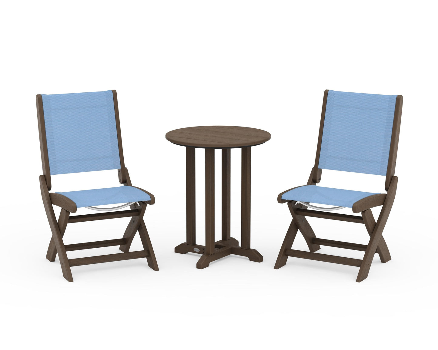 Coastal Folding Side Chair 3-Piece Round Bistro Dining Set