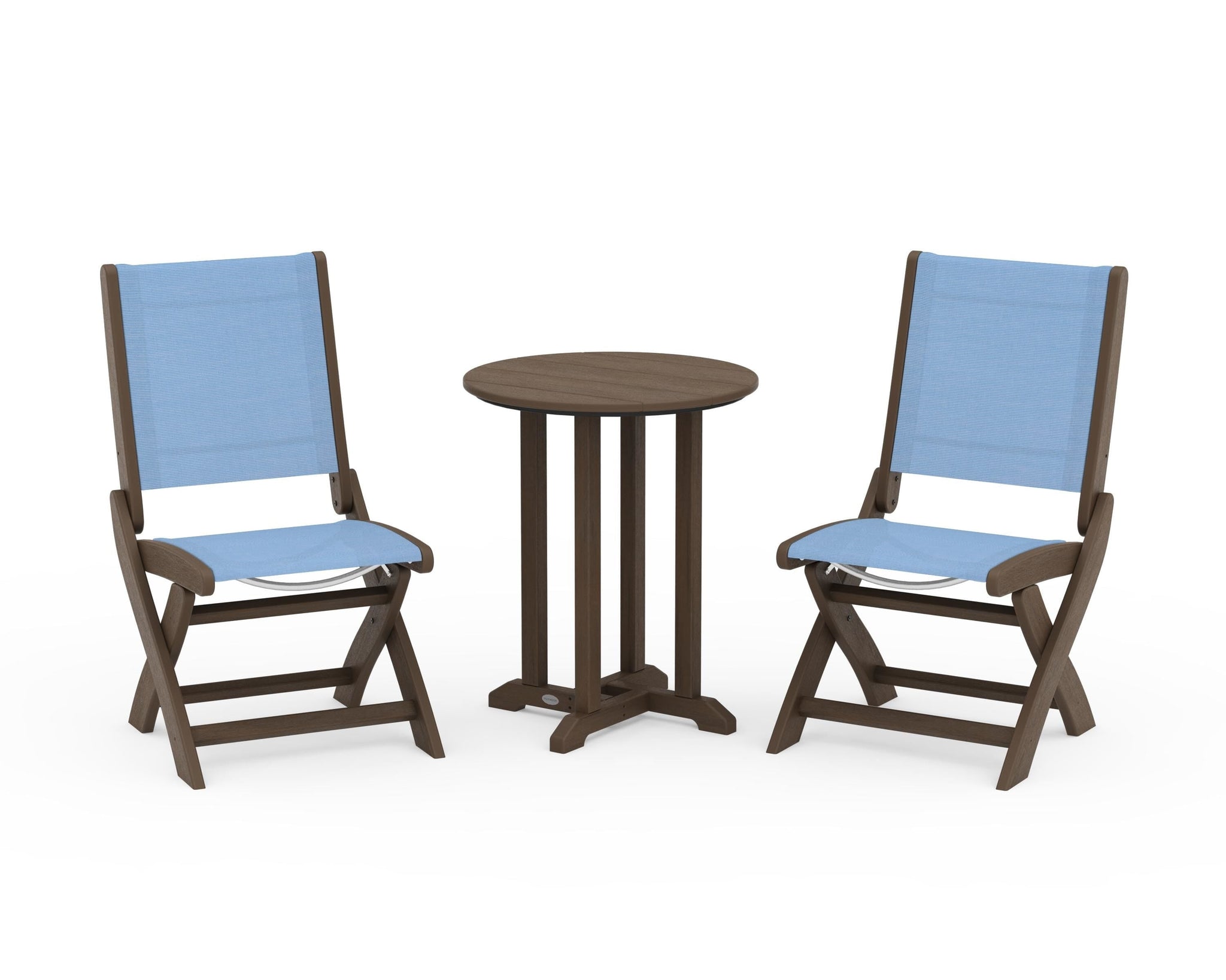 Coastal Folding Side Chair 3-Piece Round Bistro Dining Set