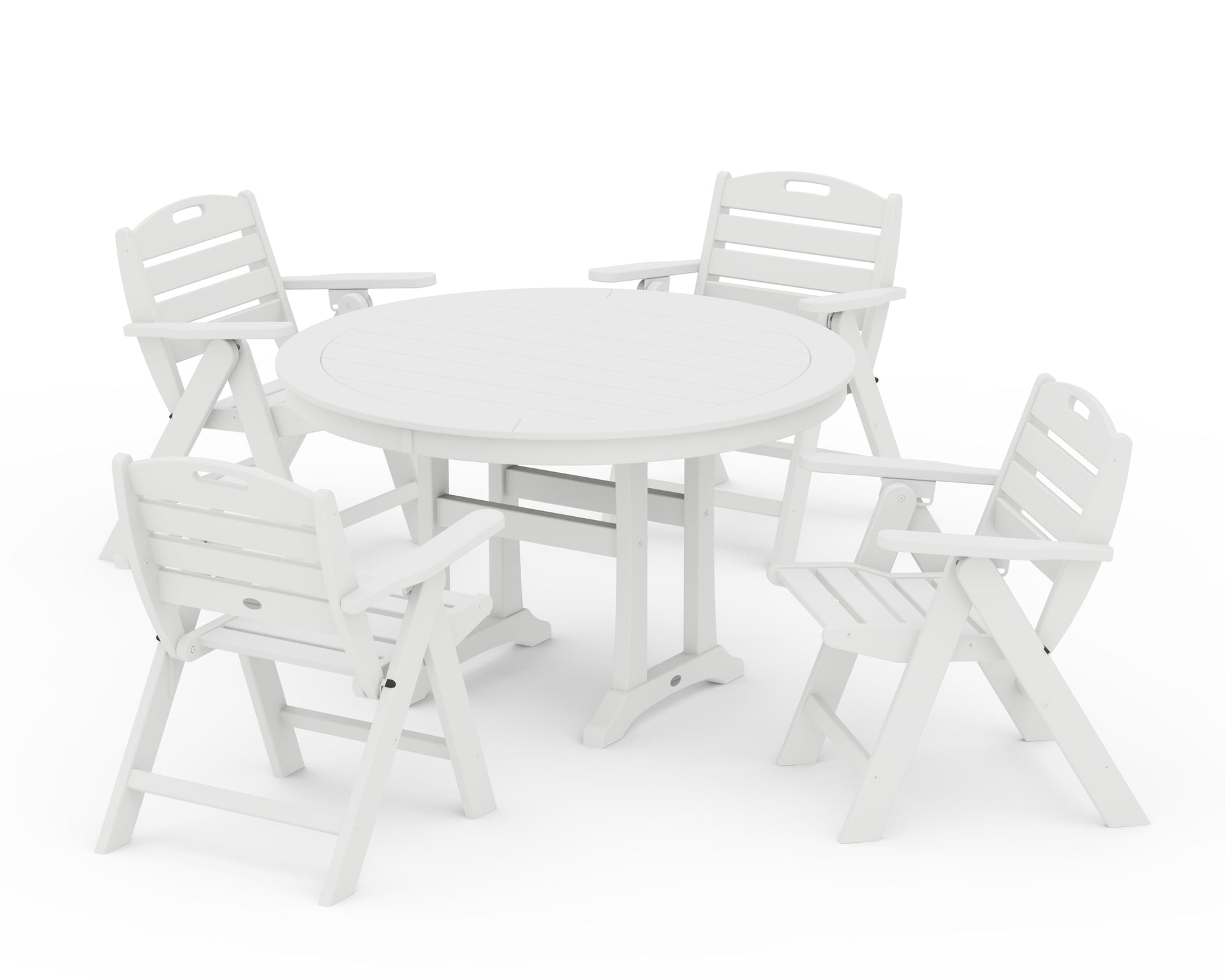 Nautical Folding Lowback Chair 5-Piece Round Dining Set With Trestle Legs
