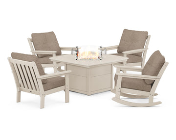 Vineyard 5-Piece Deep Seating Rocking Chair Conversation Set with Fire Pit Table