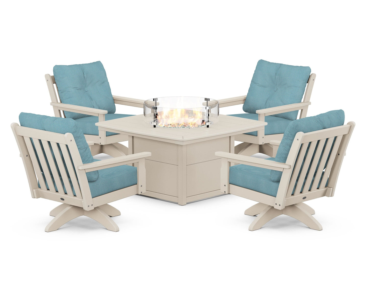 Vineyard 5-Piece Deep Seating Swivel Conversation Set with Fire Pit Table