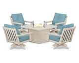 Vineyard 5-Piece Deep Seating Swivel Conversation Set with Fire Pit Table
