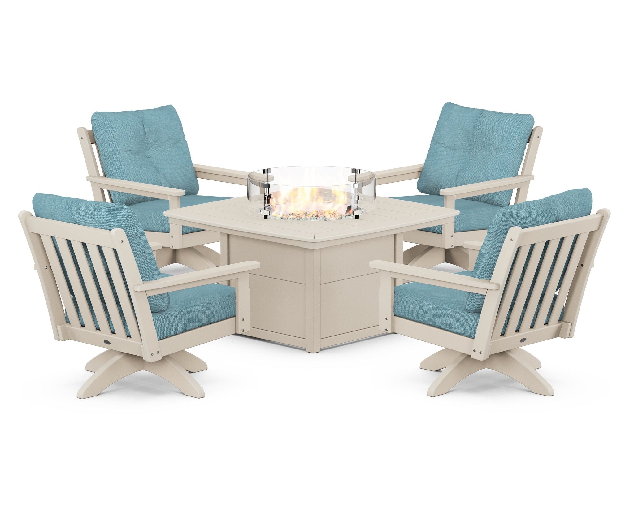 Vineyard 5-Piece Deep Seating Swivel Conversation Set with Fire Pit Table