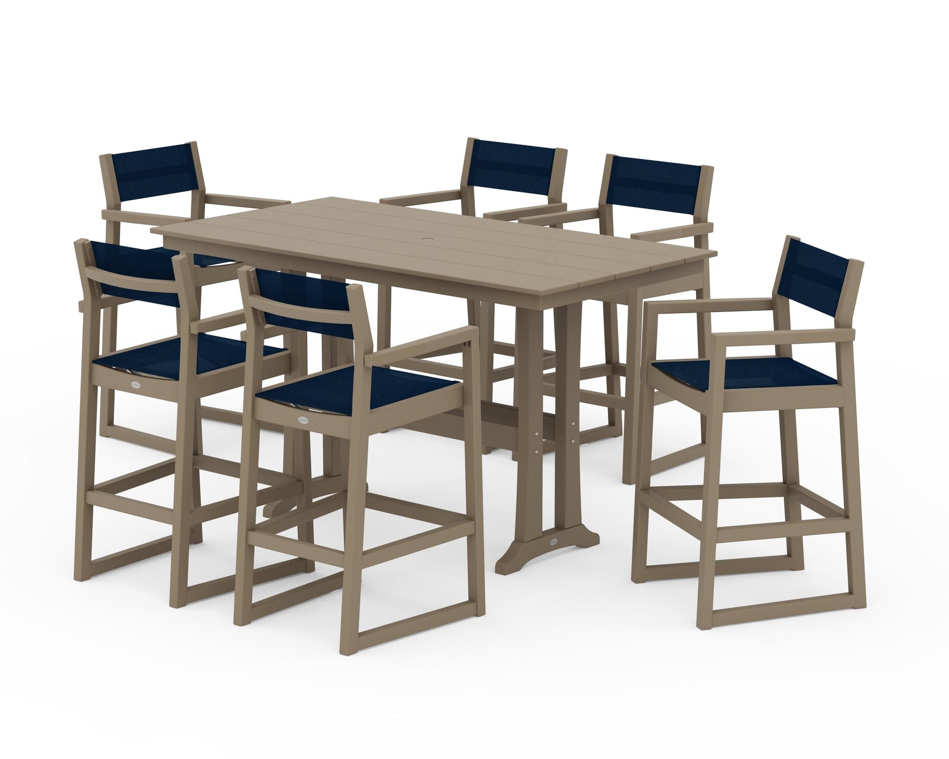 EDGE Sling Arm Chair 7-Piece Farmhouse Bar Set with Trestle Legs