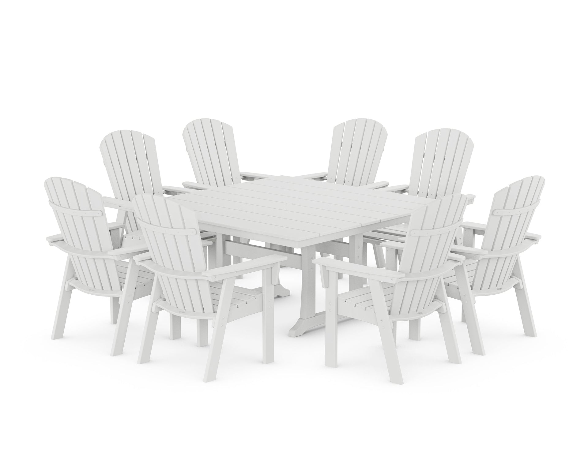 Nautical Curveback Adirondack 9-Piece Square Dining Set with Trestle Legs