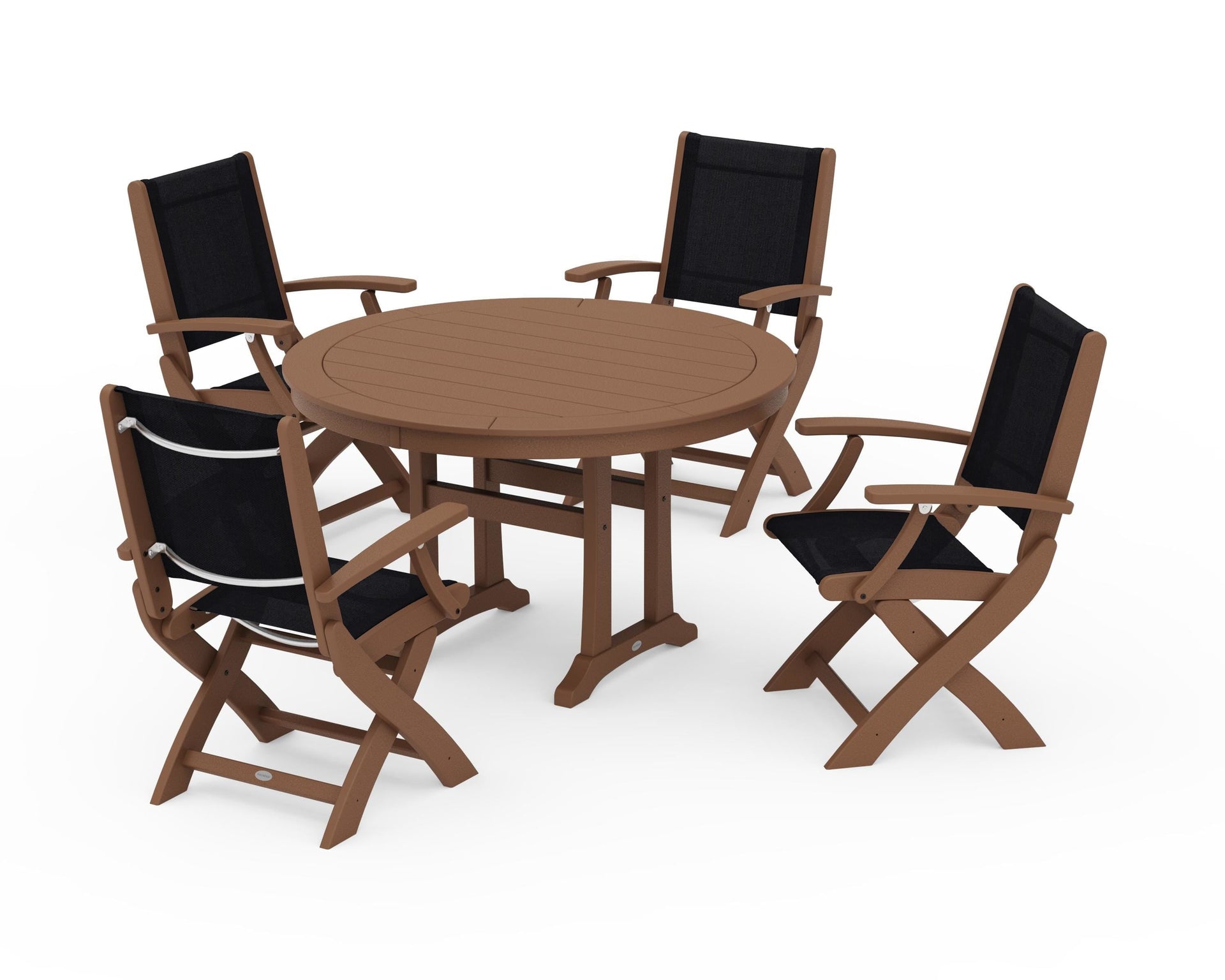 Coastal Folding Chair 5-Piece Round Dining Set with Trestle Legs