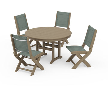 Coastal Folding Side Chair 5-Piece Round Dining Set