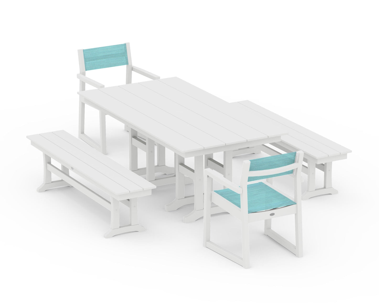 EDGE Sling Arm Chair 5-Piece Farmhouse Dining Set with Benches