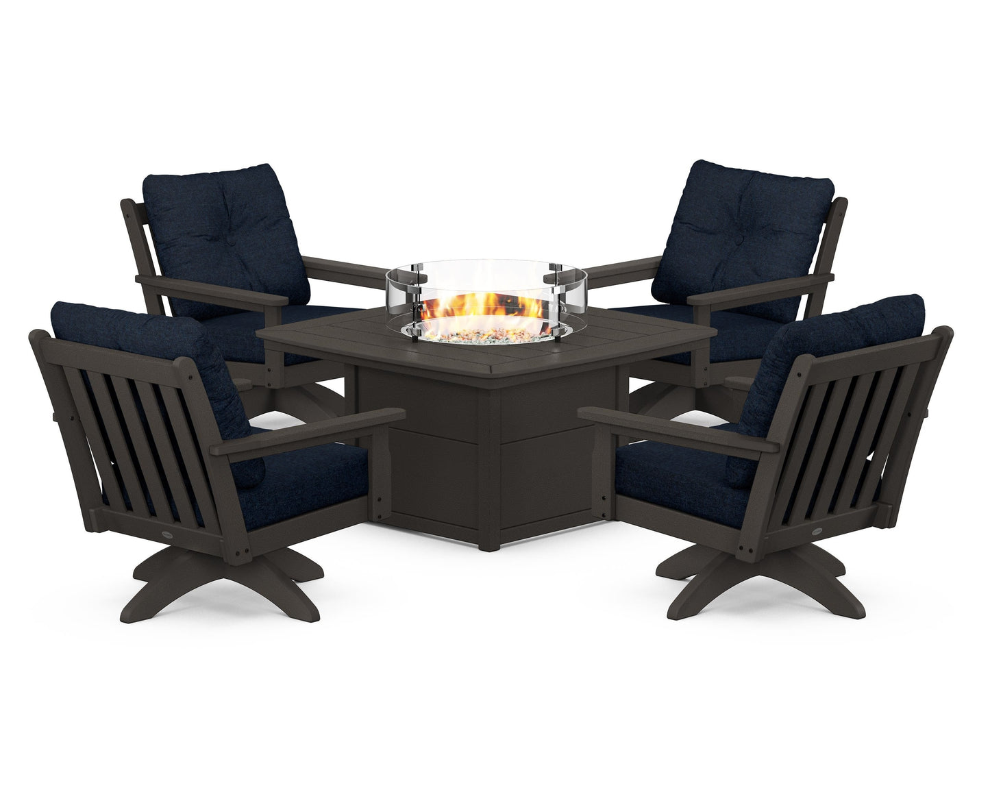 Vineyard 5-Piece Deep Seating Swivel Conversation Set with Fire Pit Table