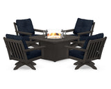 Vineyard 5-Piece Deep Seating Swivel Conversation Set with Fire Pit Table