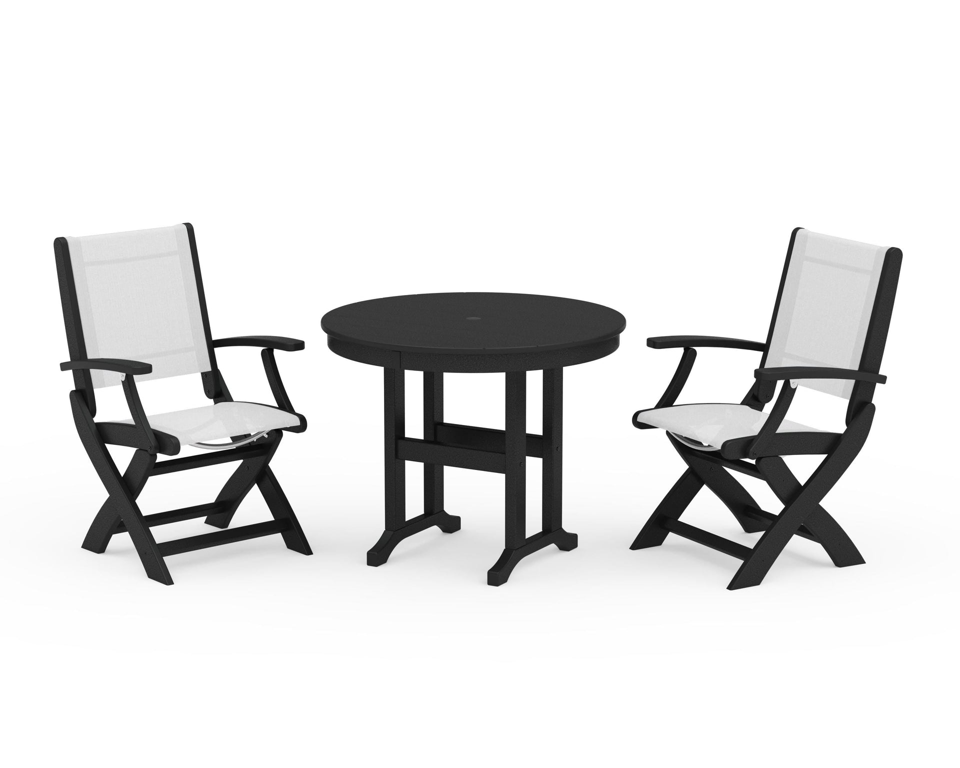 Coastal Folding Chair 3-Piece Round Dining Set