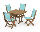 Coastal Folding Side Chair 5-Piece Farmhouse Dining Set With Trestle Legs