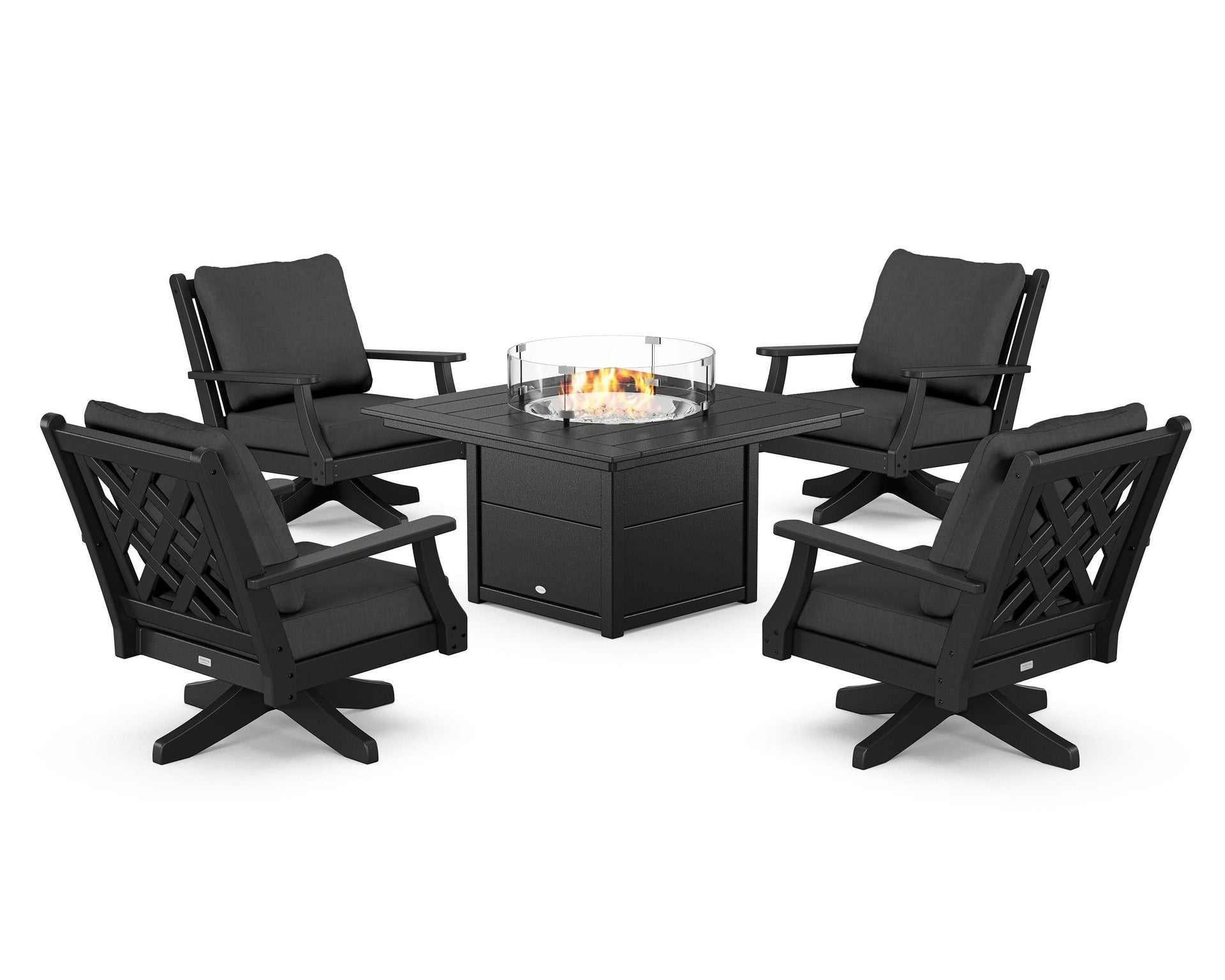 Wovendale 5-Piece Deep Seating Swivel Conversation Set with Fire Pit Table