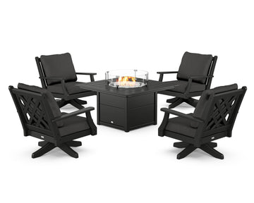 Wovendale 5-Piece Deep Seating Swivel Conversation Set with Fire Pit Table
