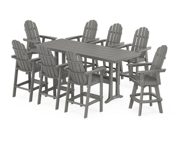 Vineyard Curveback Adirondack Swivel 9-Piece Farmhouse Bar Set with Trestle Legs