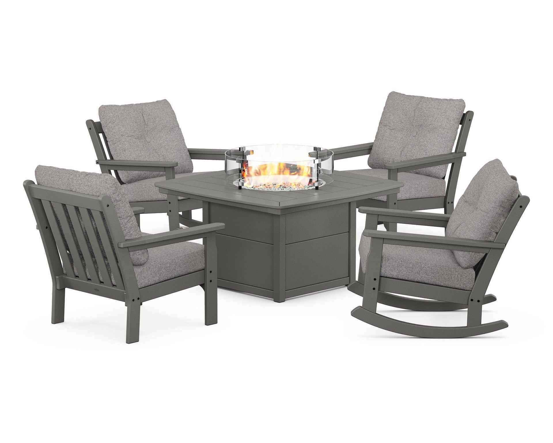 Vineyard 5-Piece Deep Seating Rocking Chair Conversation Set with Fire Pit Table