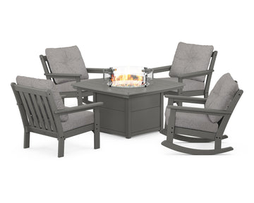 Vineyard 5-Piece Deep Seating Rocking Chair Conversation Set with Fire Pit Table