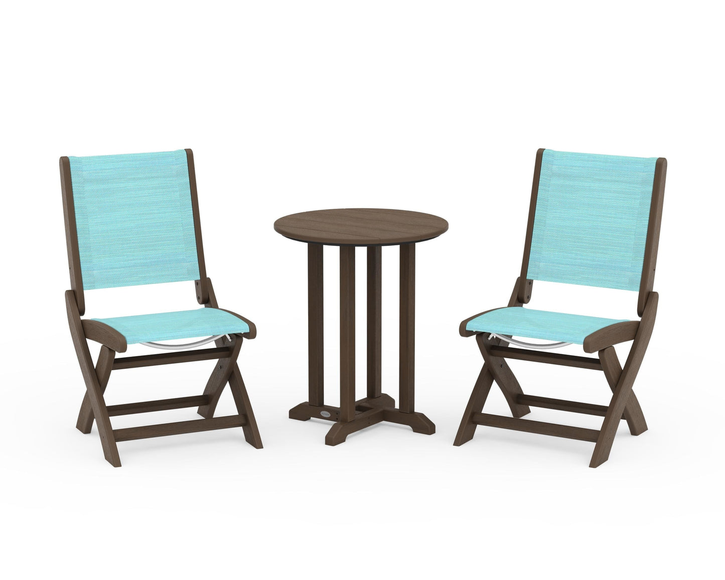 Coastal Folding Side Chair 3-Piece Round Bistro Dining Set