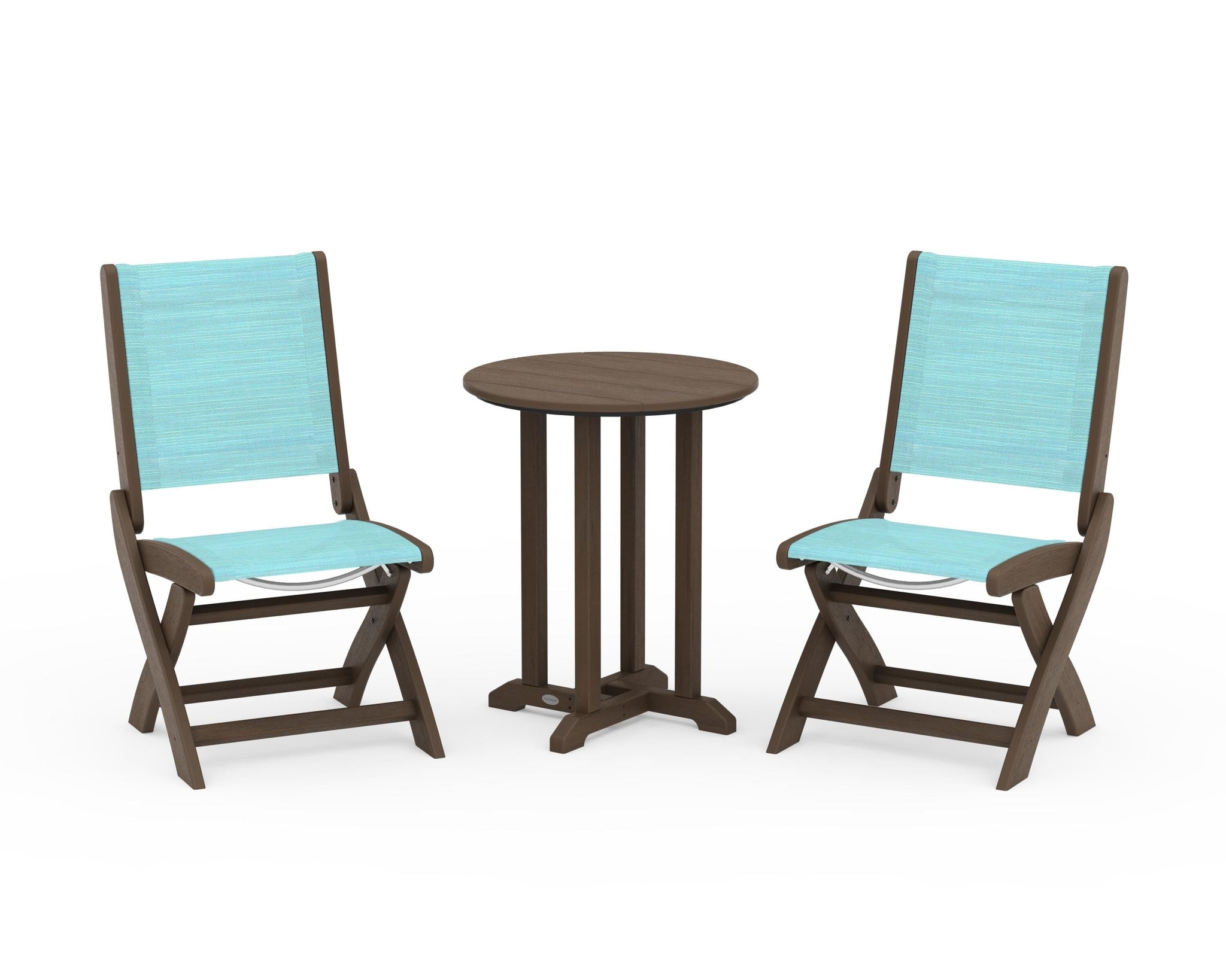 Coastal Folding Side Chair 3-Piece Round Bistro Dining Set