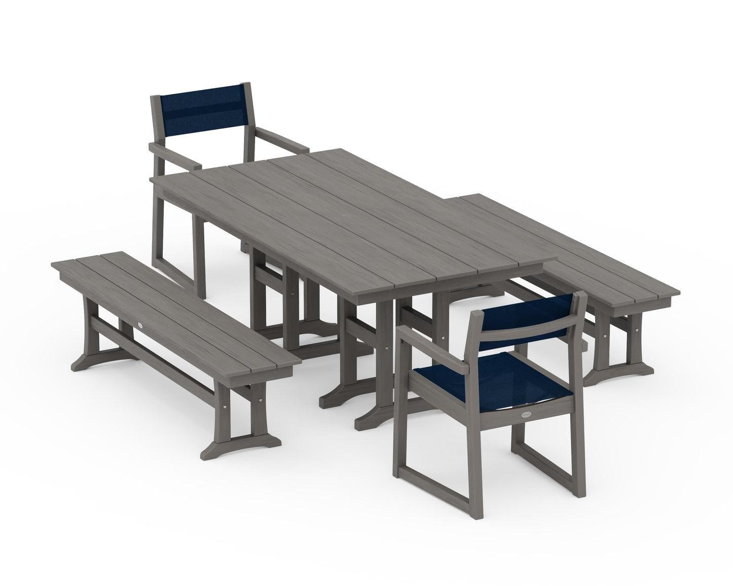 EDGE Sling Arm Chair 5-Piece Farmhouse Dining Set with Benches