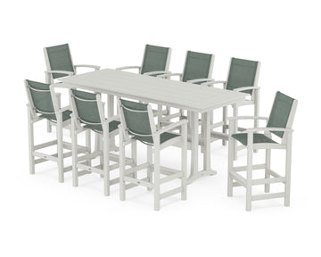 Coastal 9-Piece Farmhouse Bar Set with Trestle Legs