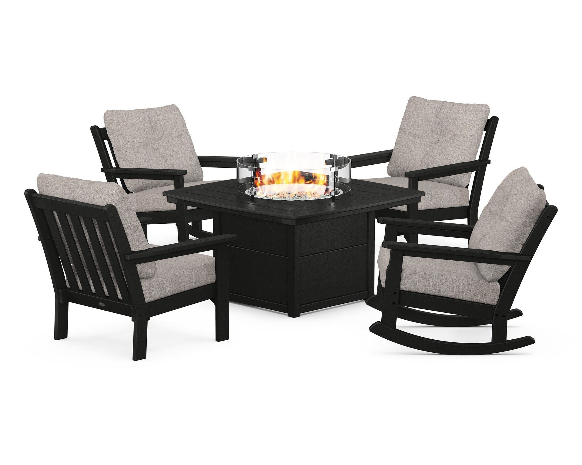 Vineyard 5-Piece Deep Seating Rocking Chair Conversation Set with Fire Pit Table
