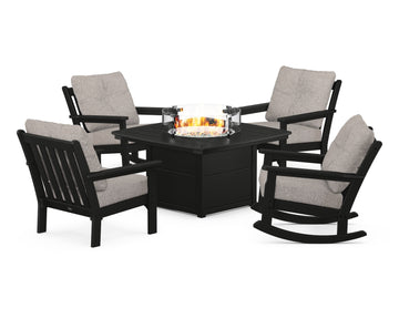 Vineyard 5-Piece Deep Seating Rocking Chair Conversation Set with Fire Pit Table