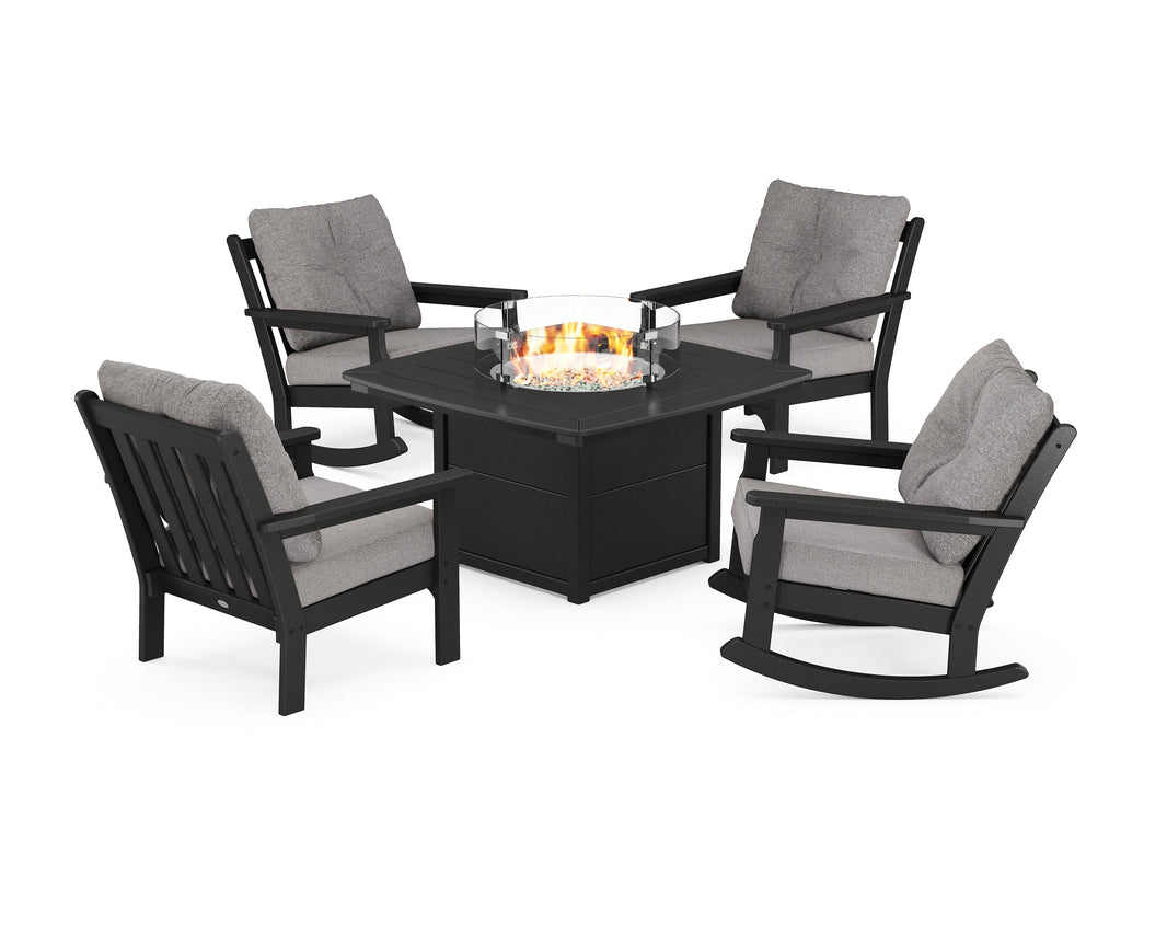 Vineyard 5-Piece Deep Seating Rocking Chair Conversation Set with Fire Pit Table