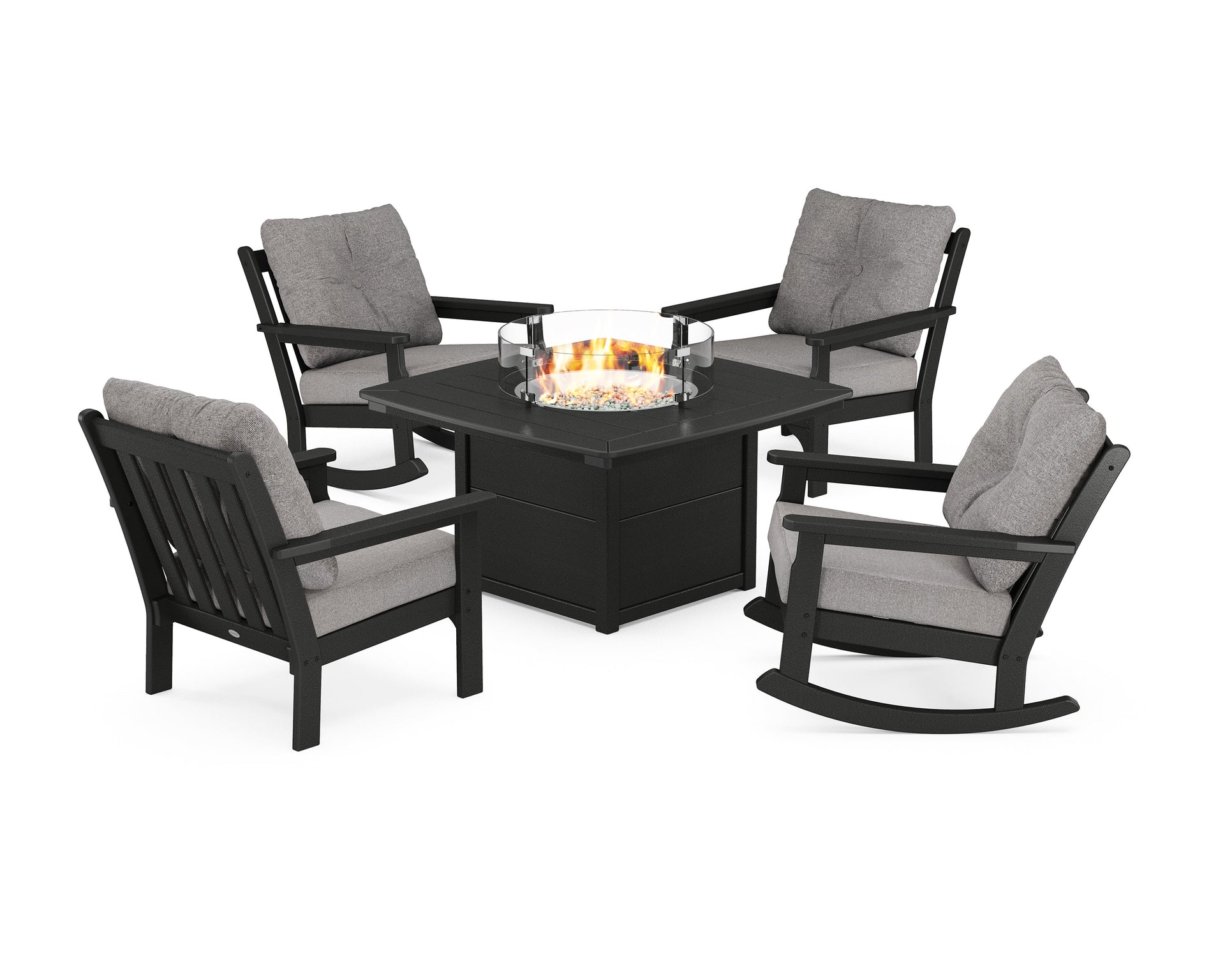 Vineyard 5-Piece Deep Seating Rocking Chair Conversation Set with Fire Pit Table