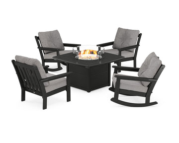 Vineyard 5-Piece Deep Seating Rocking Chair Conversation Set with Fire Pit Table