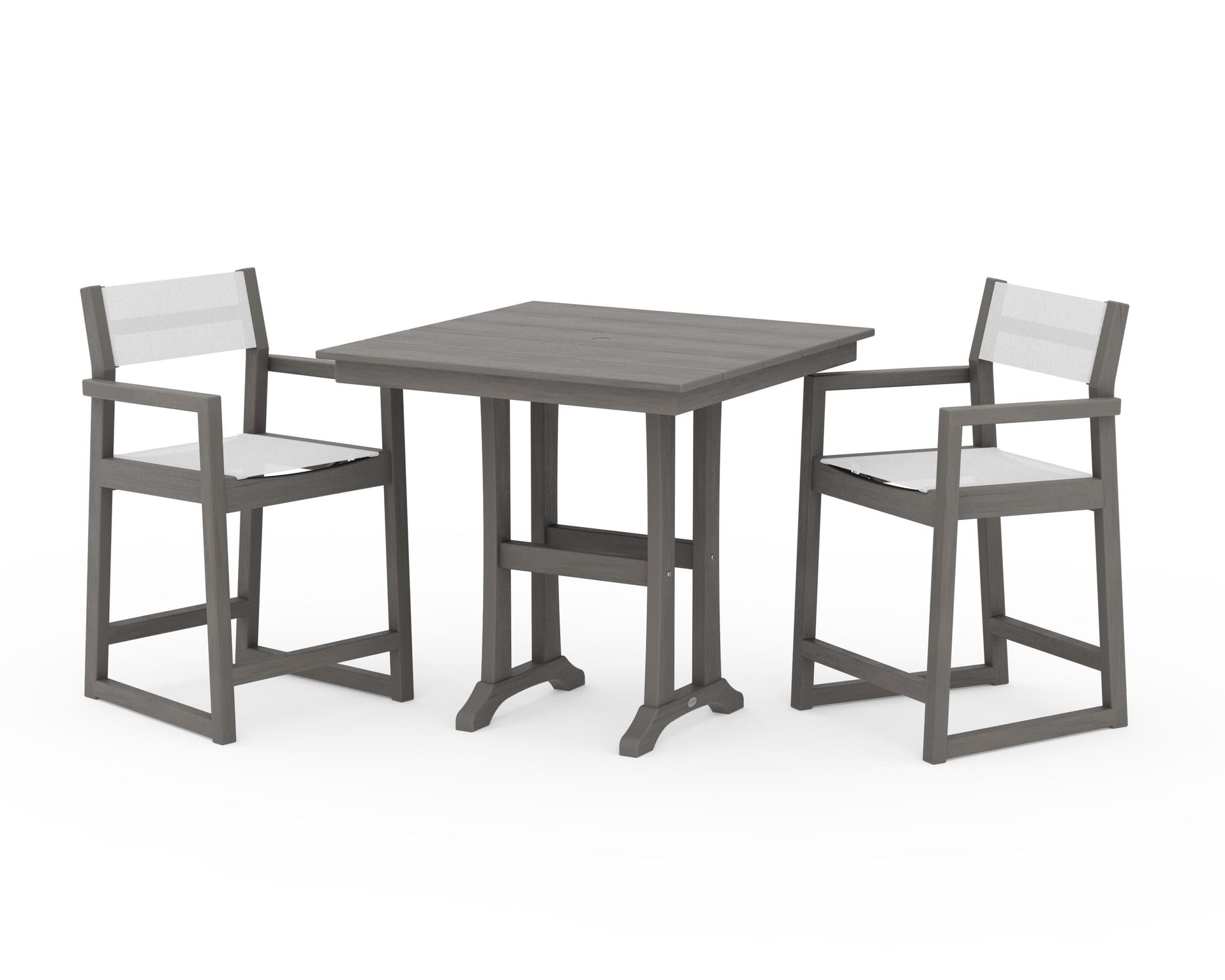 EDGE Sling Arm Chair 3-Piece Farmhouse Counter Set with Trestle Legs