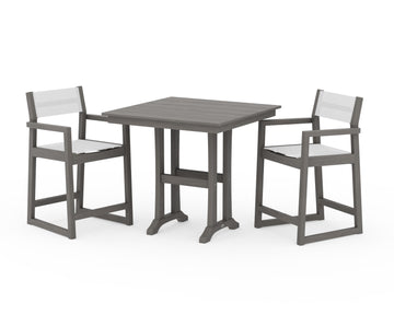 EDGE Sling Arm Chair 3-Piece Farmhouse Counter Set with Trestle Legs