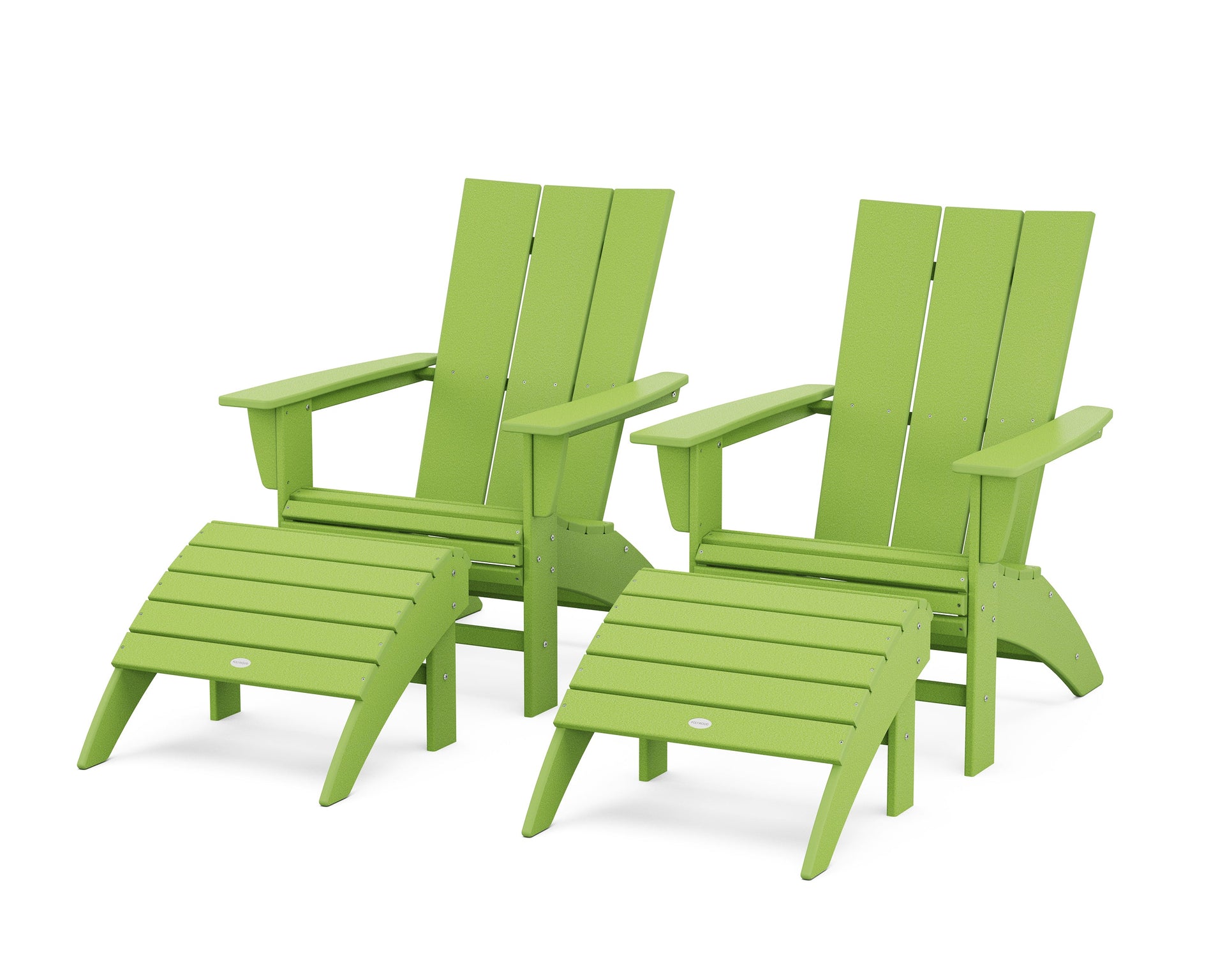 Modern Curveback Adirondack Chair 4-Piece Set with Ottomans