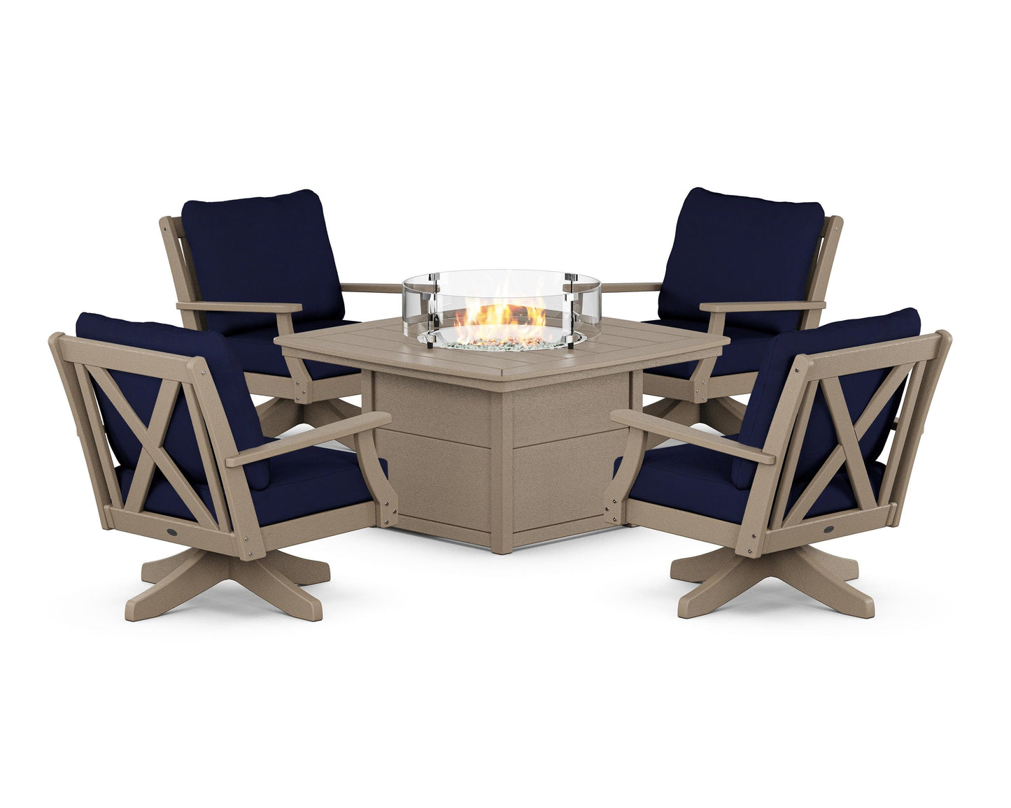 Braxton 5-Piece Deep Seating Swivel Conversation Set with Fire Pit Table
