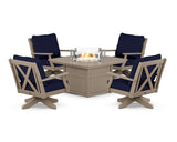 Braxton 5-Piece Deep Seating Swivel Conversation Set with Fire Pit Table
