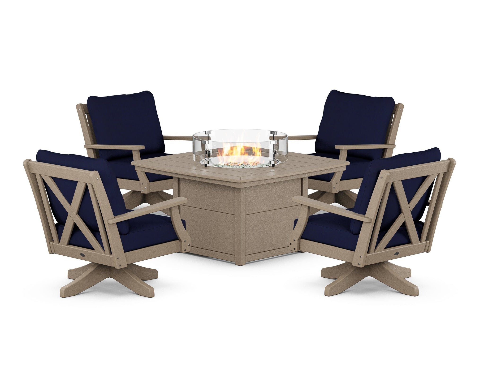 Braxton 5-Piece Deep Seating Swivel Conversation Set with Fire Pit Table