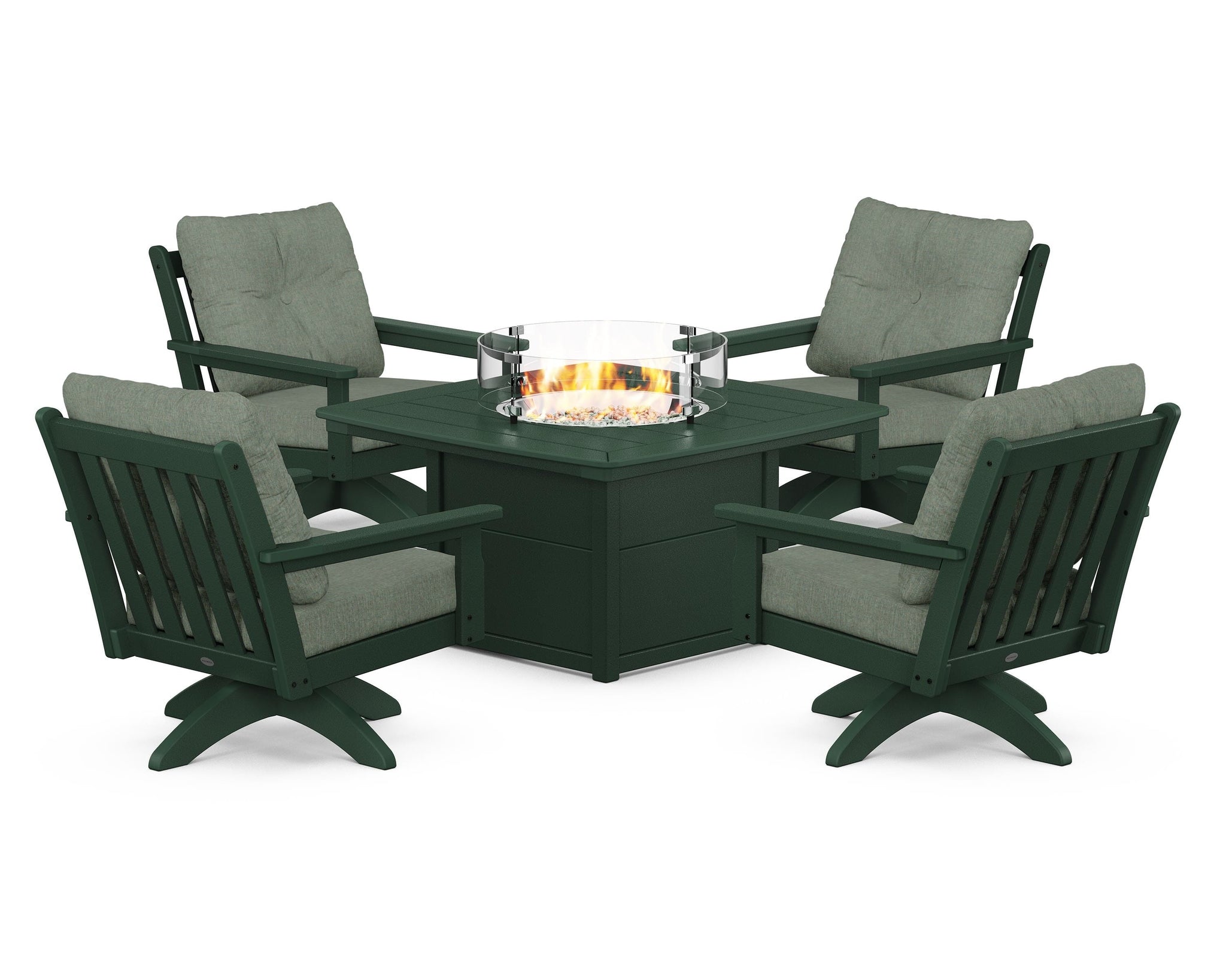 Vineyard 5-Piece Deep Seating Swivel Conversation Set with Fire Pit Table