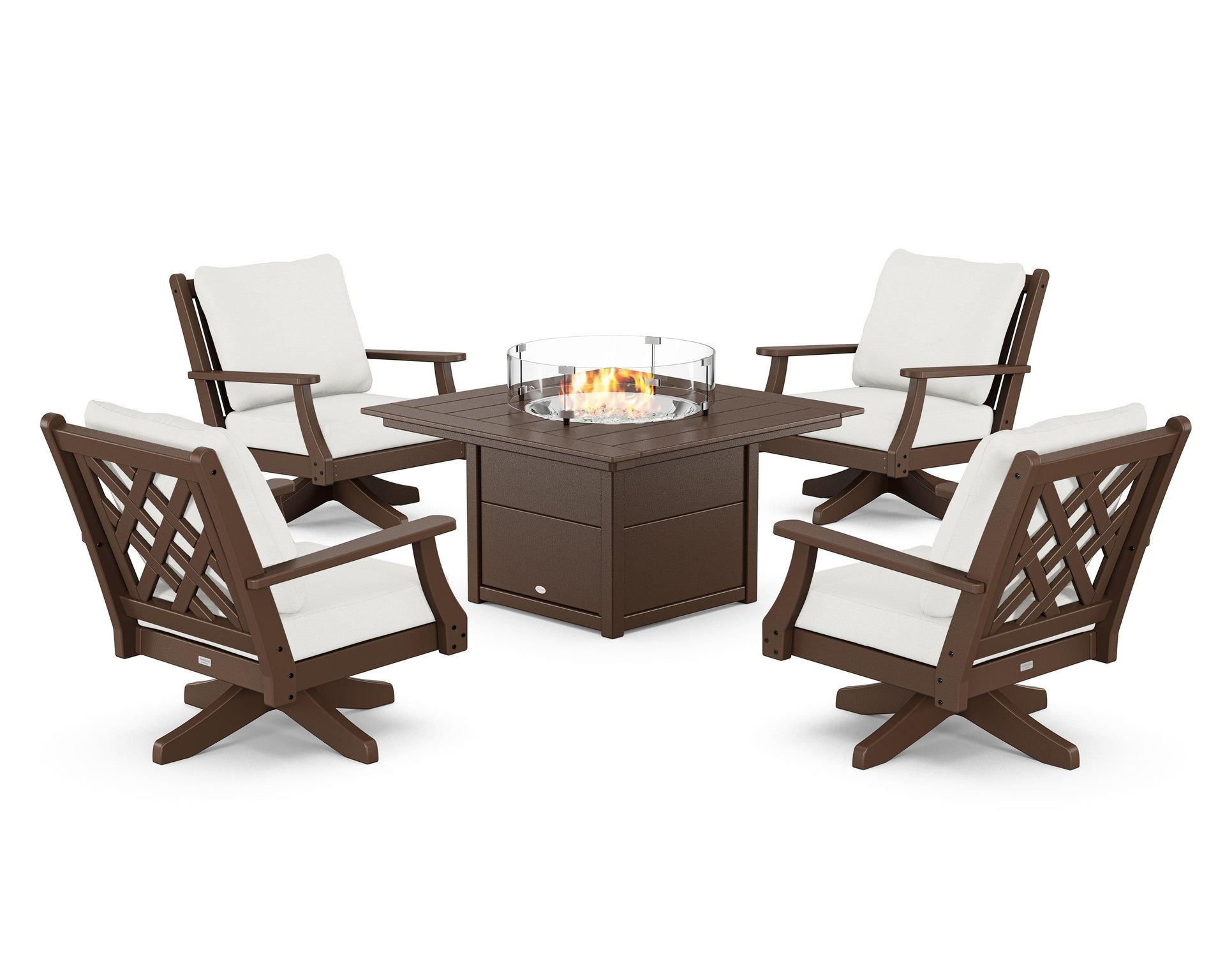 Wovendale 5-Piece Deep Seating Swivel Conversation Set with Fire Pit Table
