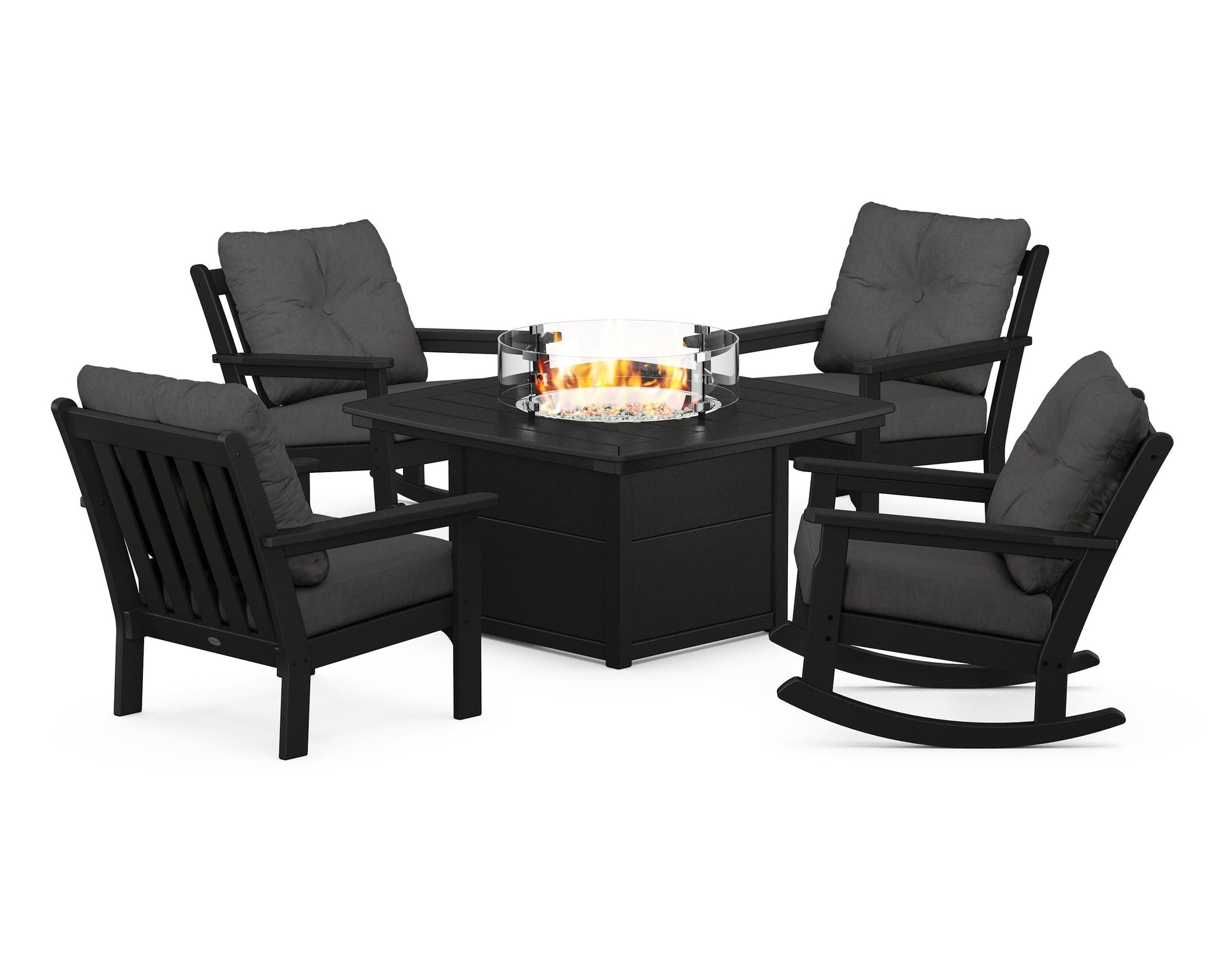 Vineyard 5-Piece Deep Seating Rocking Chair Conversation Set with Fire Pit Table