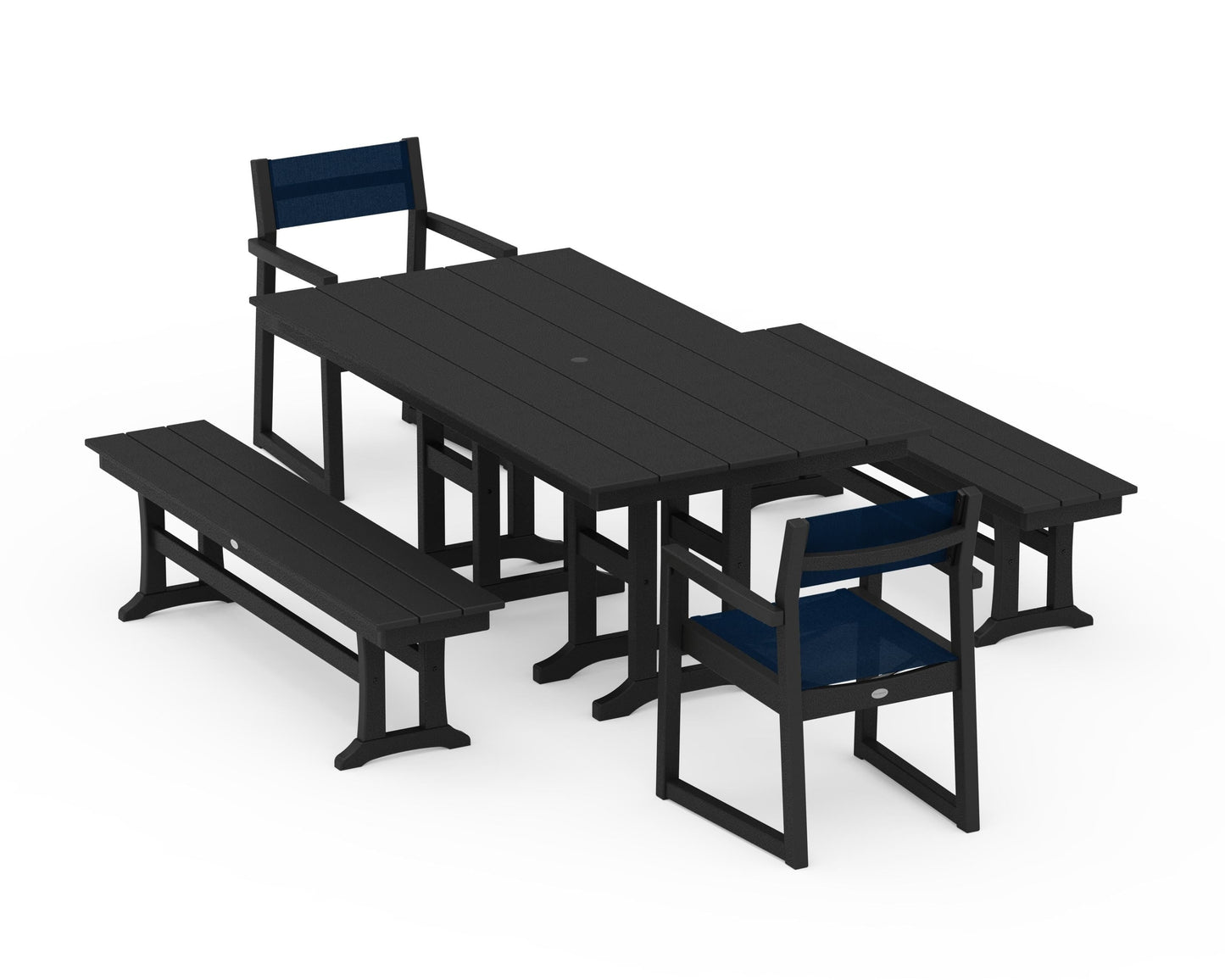 EDGE Sling Arm Chair 5-Piece Farmhouse Dining Set with Benches