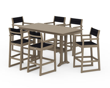 EDGE Sling Arm Chair 7-Piece Farmhouse Bar Set with Trestle Legs