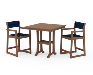 EDGE Sling Arm Chair 3-Piece Farmhouse Counter Set with Trestle Legs