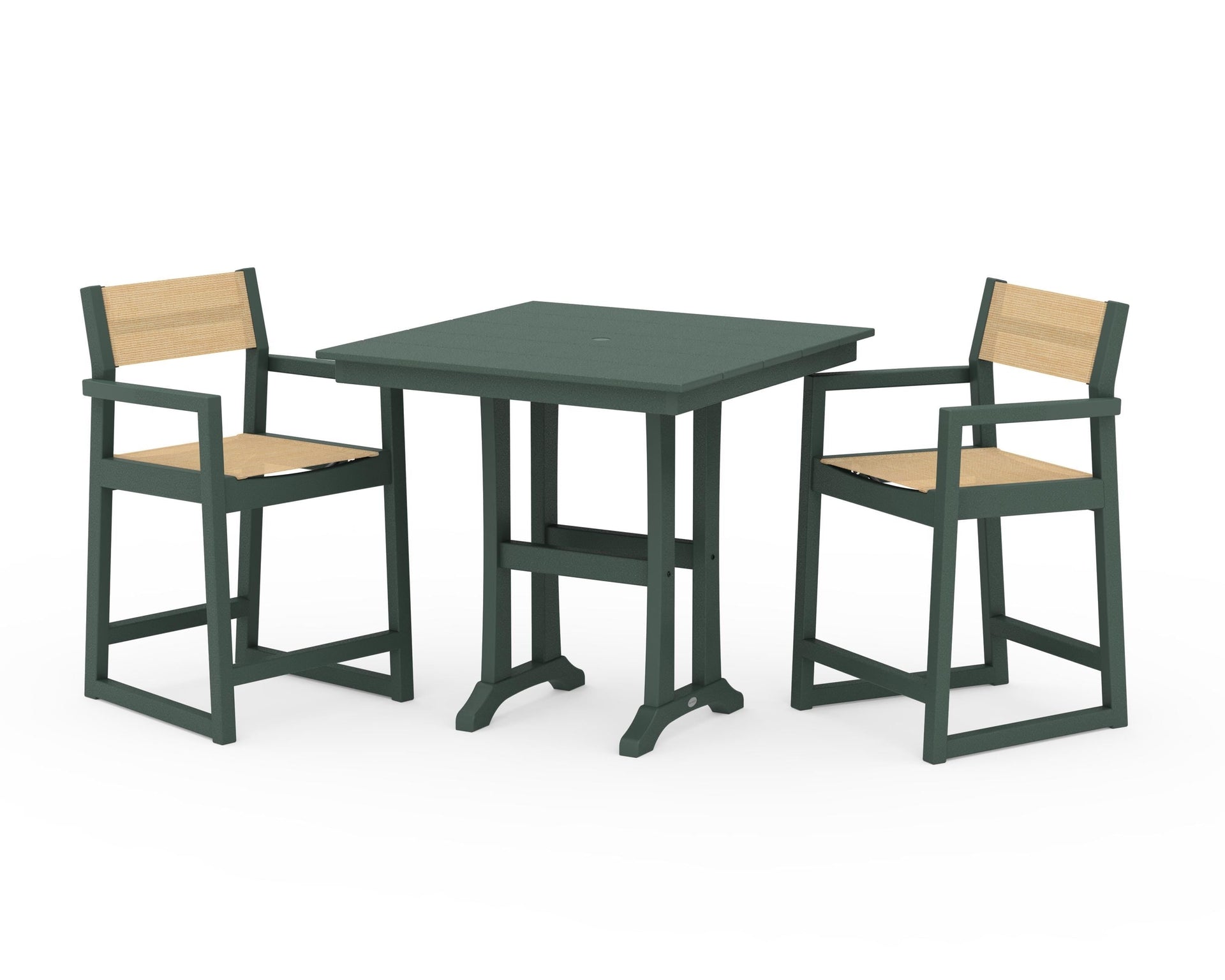 EDGE Sling Arm Chair 3-Piece Farmhouse Counter Set with Trestle Legs